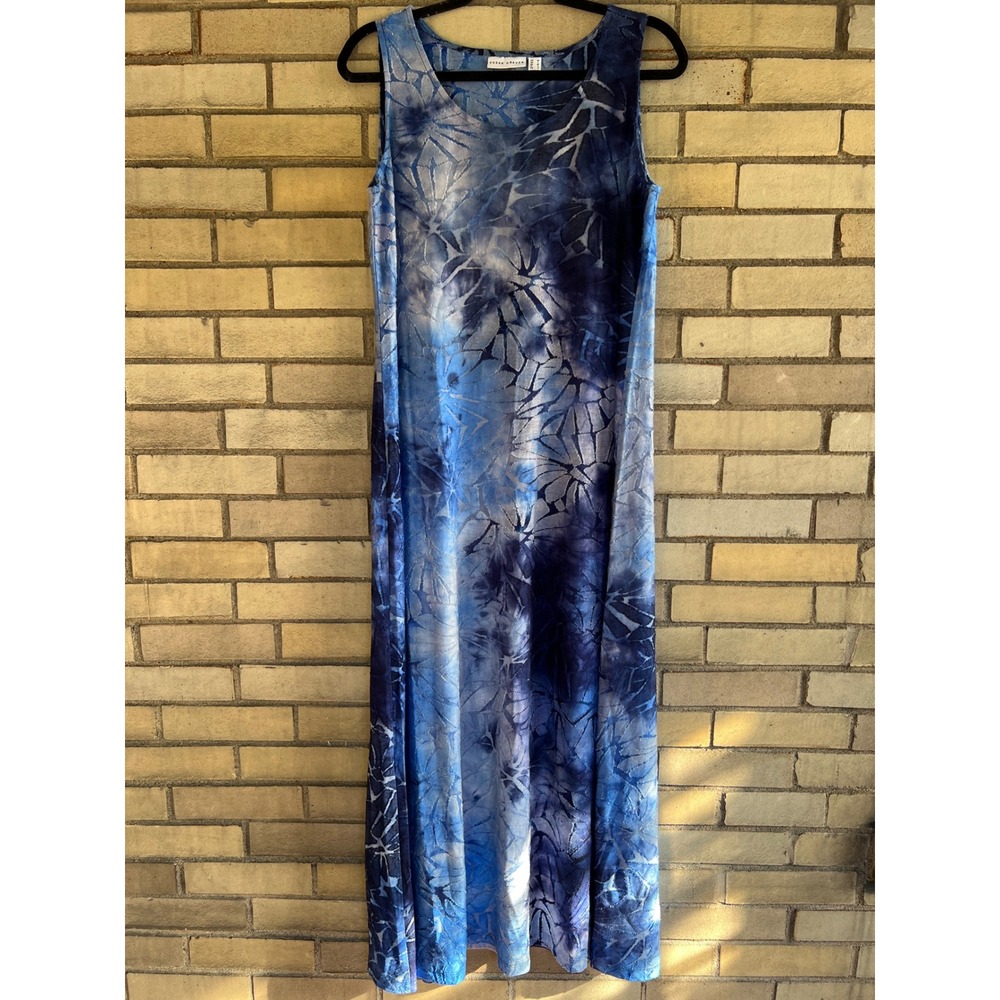 Susan Graver Blue Tie Dye Burnout Sleeveless Maxi Dress Size Medium Large